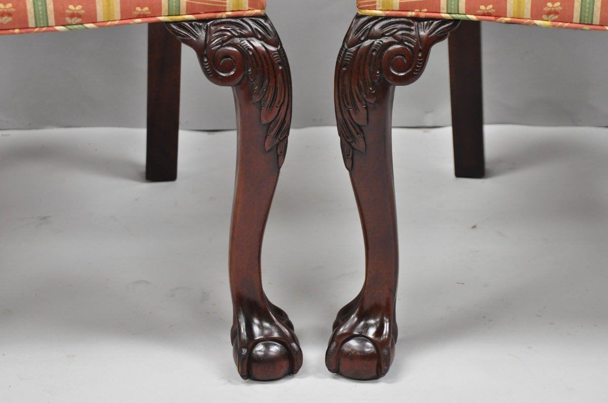 Vintage Chippendale Mahogany Ball and Claw Dining Side Chairs attr. Kindel, Pair