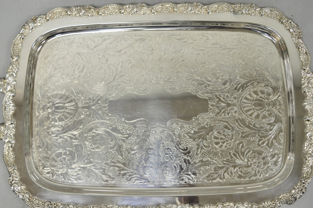Vintage Oneida Victorian Silver Plated Etched Butlers Serving Platter Bar Tray