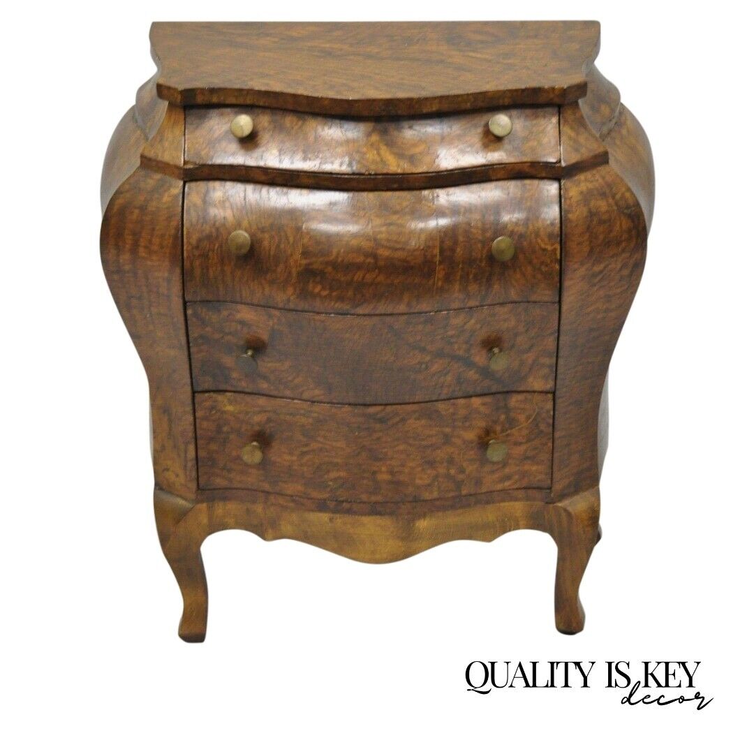 Small Italian Jewelry Chest Burl Olive Wood French Louis XV Style Bombe Commode