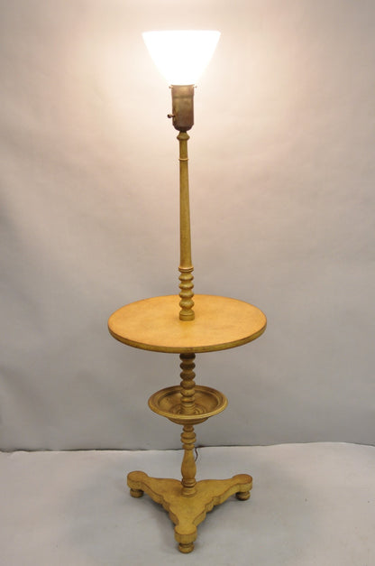 Vintage French Country Carved Wood Candlestick Tea Table Pedestal Floor Lamp