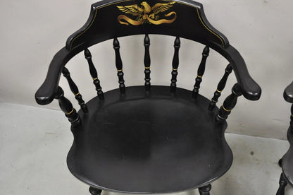 Vintage S. Bent & Bros Black Painted Eagle Colonial Pub Arm Chairs - a Pair