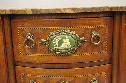 Antique French Louis XV Style Marble Top Bombe Commode Nightstand Side Table