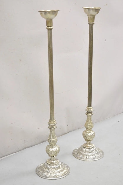 Vintage 43" Tall Baroque Silver Plated Collapsible Floor Candlesticks in Box