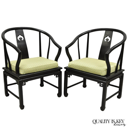 Vintage Oriental Ming Style Ebonized Horseshoe Lounge Chairs by Century (B) Pair