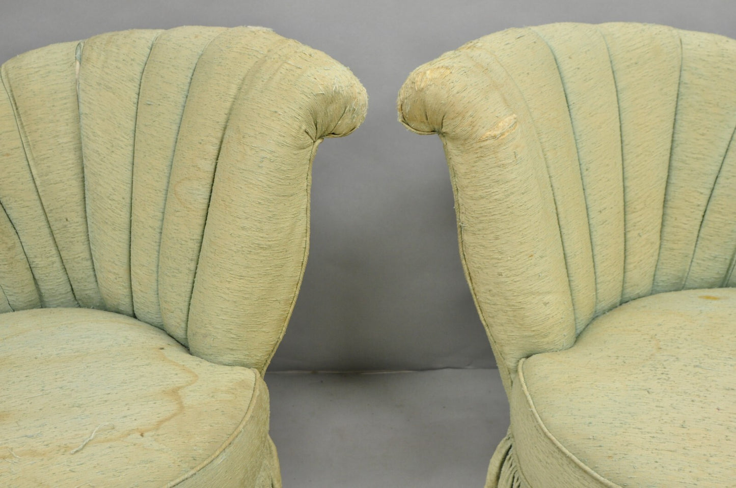 Antique French Hollywood Regency Asymmetrical Sculptural Club Chairs - a Pair