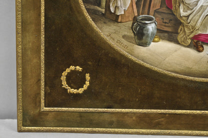 Antique French Painted Porcelain Framed Wall Plaque Signed Jean-Baptiste Greuze