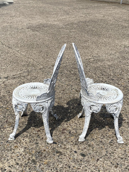 Cast Aluminum Antique Victorian Style Outdoor Garden Bistro Side Chairs - Pair