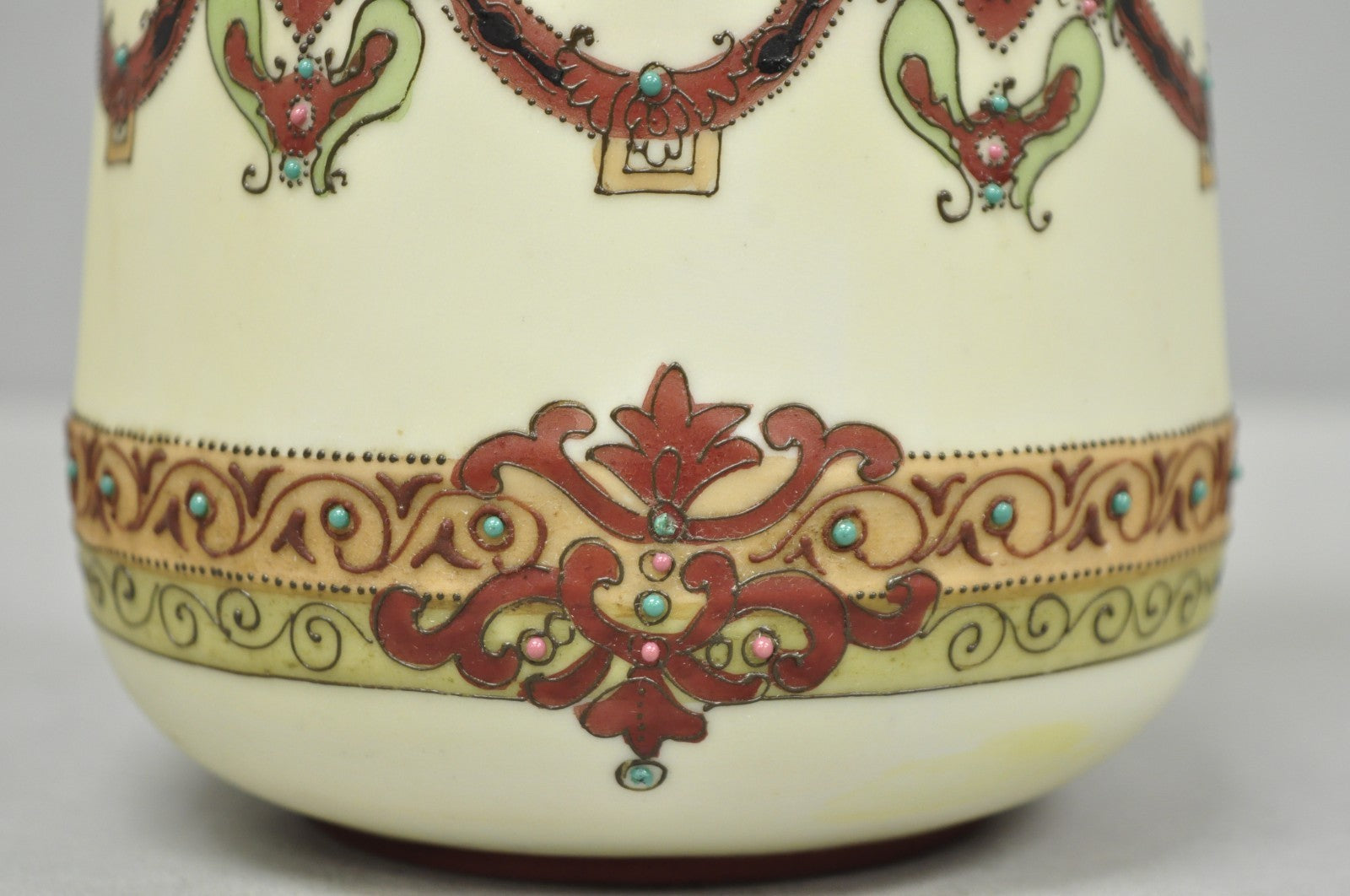 Antique Nippon Hand Painted Porcelain Countryside Moriage Tall Twin Handle Vase