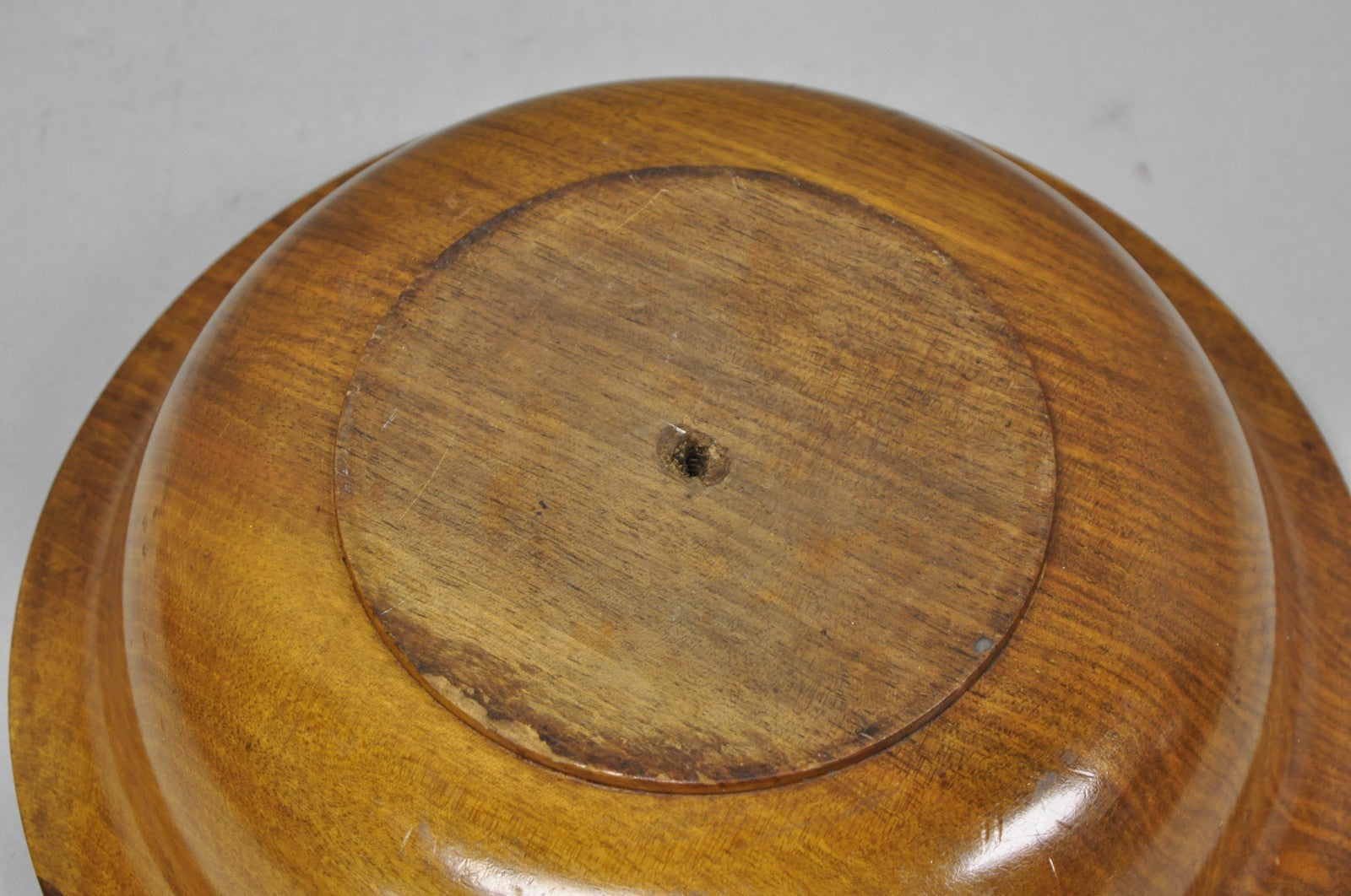 Vintage Mid Century Modern Turn Carved Double Rim Walnut Wooden Salad Fruit Bowl