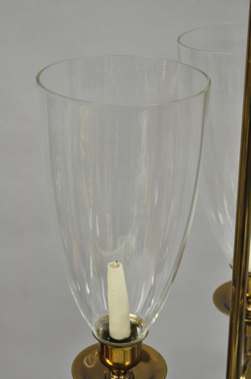 Tommi Parzinger Style Mid Century Modern Tall Brass Hurricane Shade Candelabra