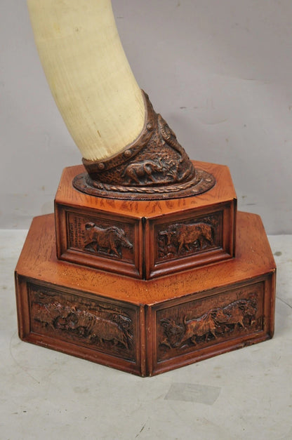 Vintage Chinoiserie African Safari Faux Horn Tusk Fiberglass Floor Lamp