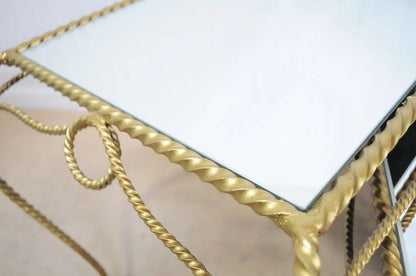 Vintage Italian Hollywood Regency Gold Rope Mirror Top 3 Pc Nesting Side Tables