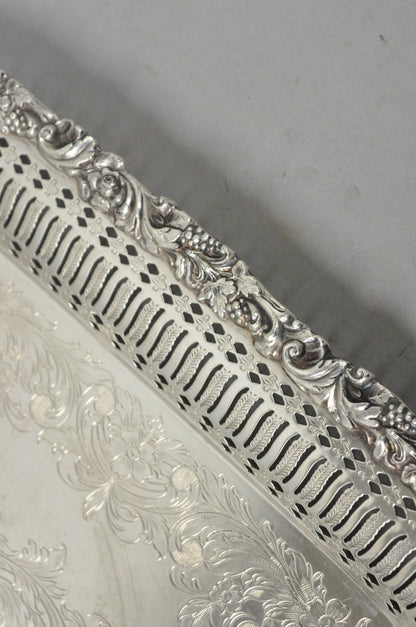 Vintage International Silver Victorian Repousse Pierced Gallery Square Bar Tray