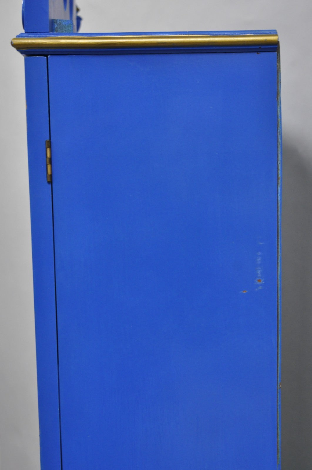 Vintage Chinoiserie Blue Hand Painted Gold Gilt Narrow Bookcase Secretary Desk