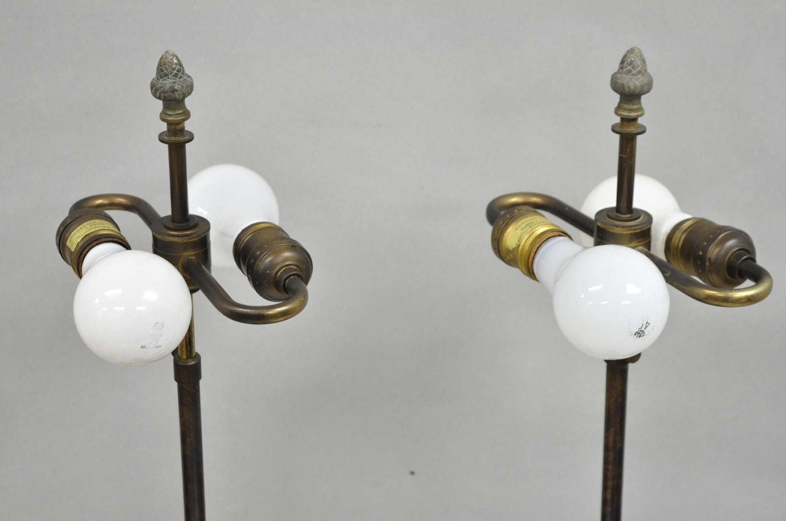 Frederick Cooper French Empire Brass Patina Trumpet Candelabra Table Lamp Pair