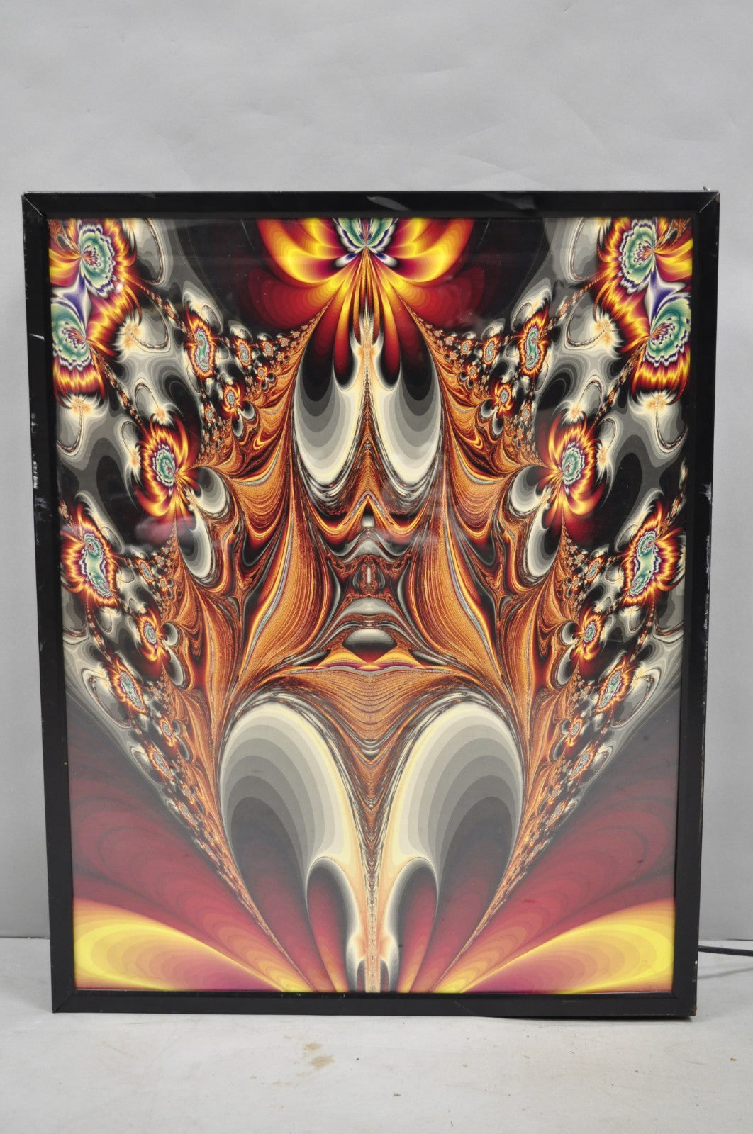 Vintage 1990s Illuminated Shadowbox Psychedelic Wall Art Framed Poster 30x24