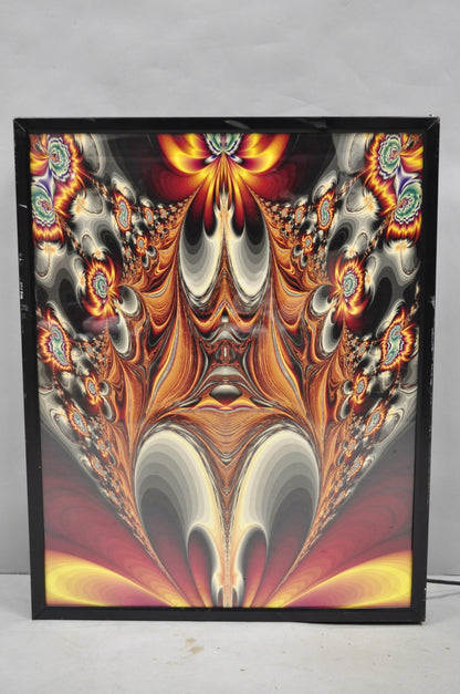 Vintage 1990s Illuminated Shadowbox Psychedelic Wall Art Framed Poster 30x24