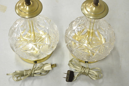 Vintage Victorian Cut Crystal Leaded Glass Small Bulbous Table Lamps - a Pair
