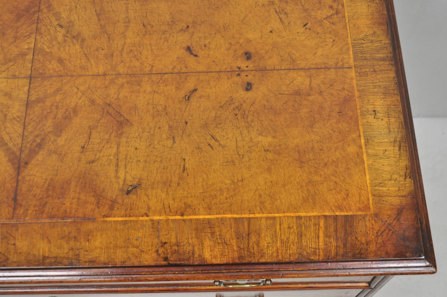 Antique English Georgian Burl Walnut Ball and Claw Inlaid Lowboy Bachelor Chest