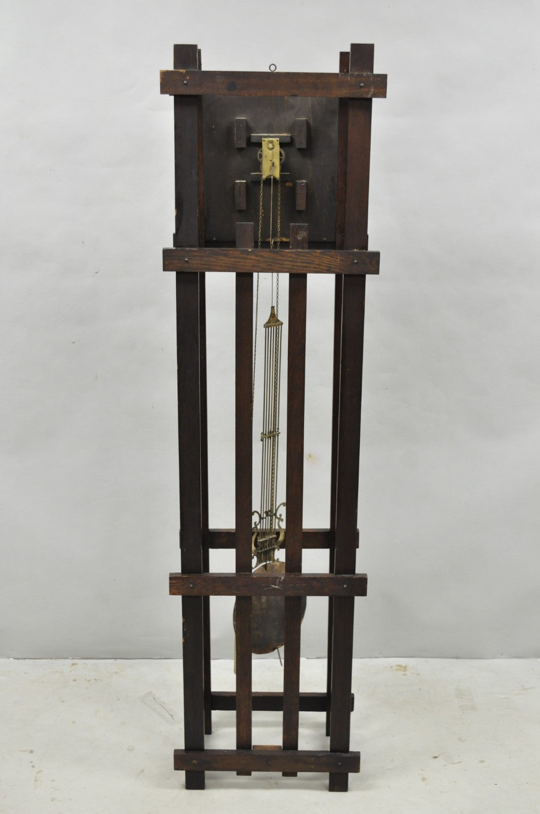 Antique Mission Arts and Crafts Oak Wood Tall Case Grandfather Clock
