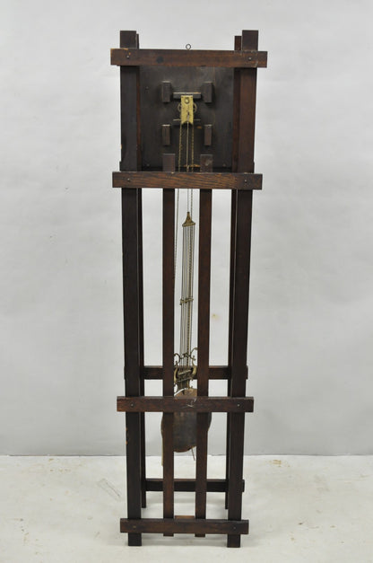 Antique Mission Arts and Crafts Oak Wood Tall Case Grandfather Clock