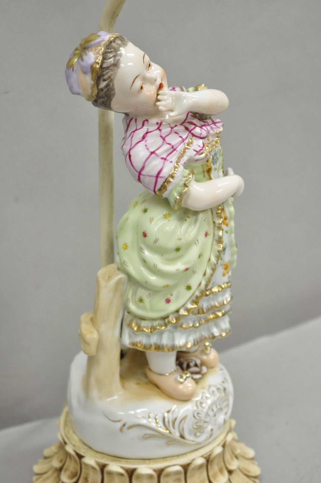 Antique Victorian French Porcelain Figure Dutch Girl in Dress Boudoir Table Lamp