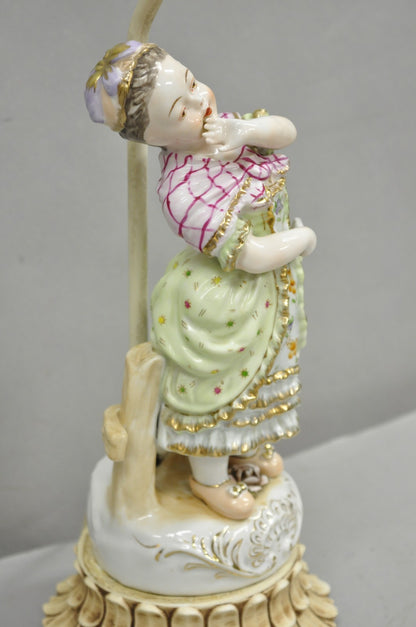 Antique Victorian French Porcelain Figure Dutch Girl in Dress Boudoir Table Lamp