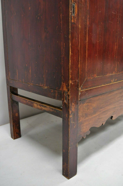 Antique Asian Red Lacquer Oriental Chinese Marriage Wedding Cabinet Wardrobe