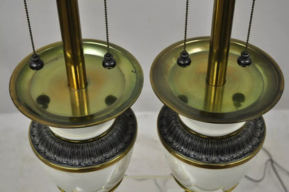 Stiffel Italian Regency Large Porcelain Urn Brass Finish Tall Table Lamps - Pair