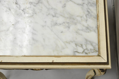 Vintage French Louis XV Style White Painted Marble Top Low Square Coffee Table