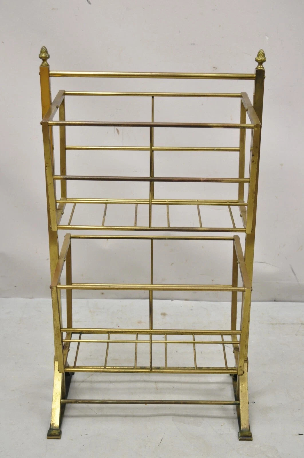 Vintage Italian Mid Century Modern Brass Frame 2 Tier Magazine Towel Rack Stand