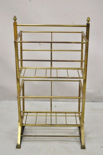 Vintage Italian Mid Century Modern Brass Frame 2 Tier Magazine Towel Rack Stand