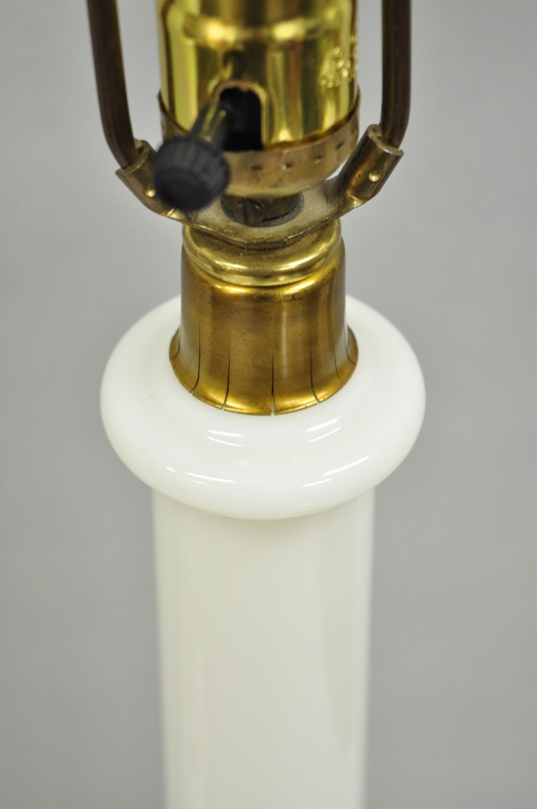 Vintage Italian Neoclassical White Milk Glass Empire Column Table Lamps - a Pair