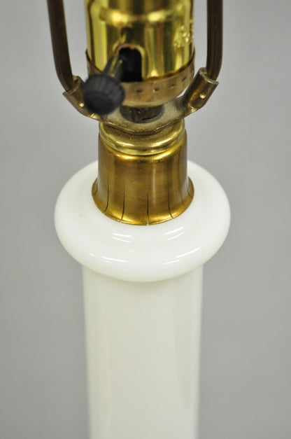 Vintage Italian Neoclassical White Milk Glass Empire Column Table Lamps - a Pair