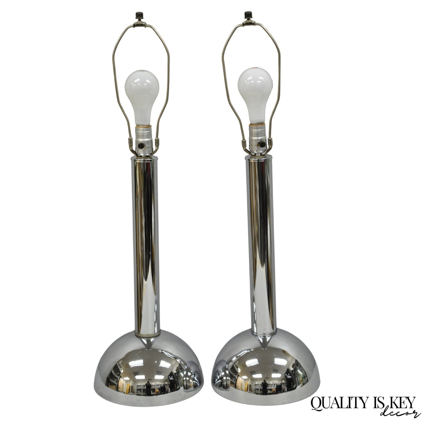 Vintage Mid Century Modern Chrome Ball Column Space Age Table Lamps - a Pair