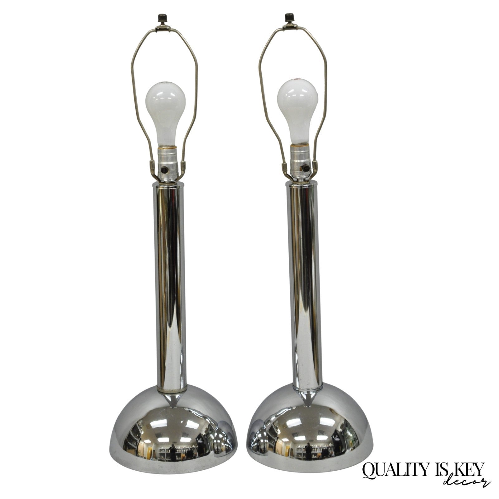 Vintage Mid Century Modern Chrome Ball Column Space Age Table Lamps - a Pair