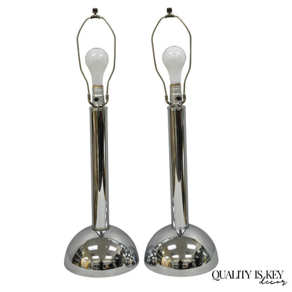 Vintage Mid Century Modern Chrome Ball Column Space Age Table Lamps - a Pair