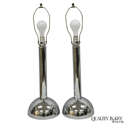 Vintage Mid Century Modern Chrome Ball Column Space Age Table Lamps - a Pair