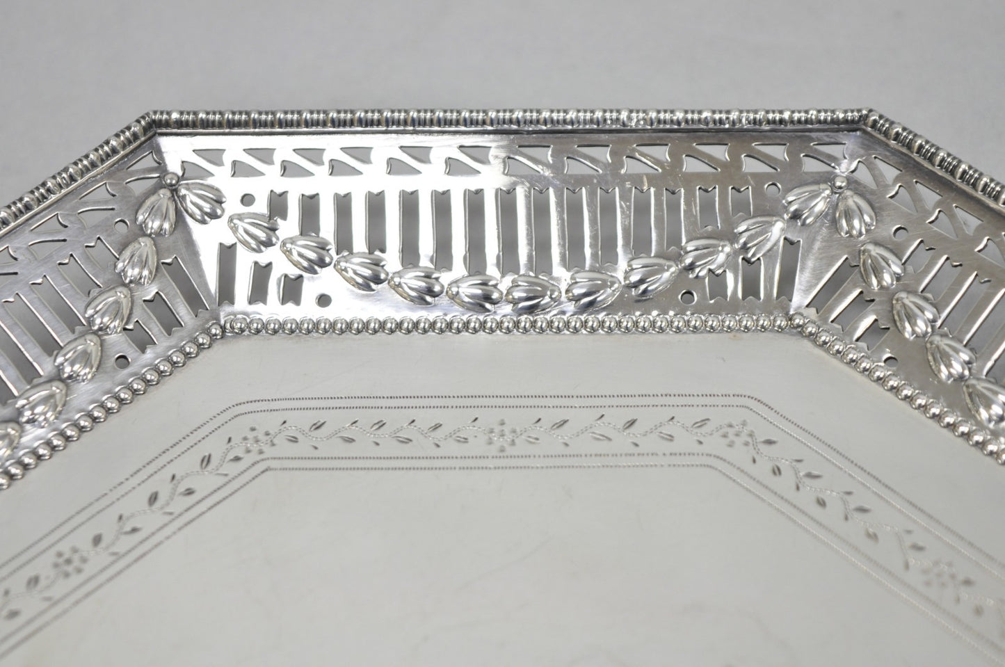 Antique Ellis Barker English Edwardian Silver Plated Octagonal Trinket Dish Tray