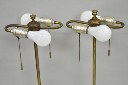 Vintage Gerald Thurston Stiffel Mid Century Modern Brass Tripod Table Lamp Pair