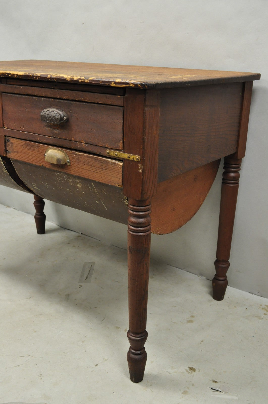 Antique French Country Primitive Possum Belly Pine Wood Bakers Work Table