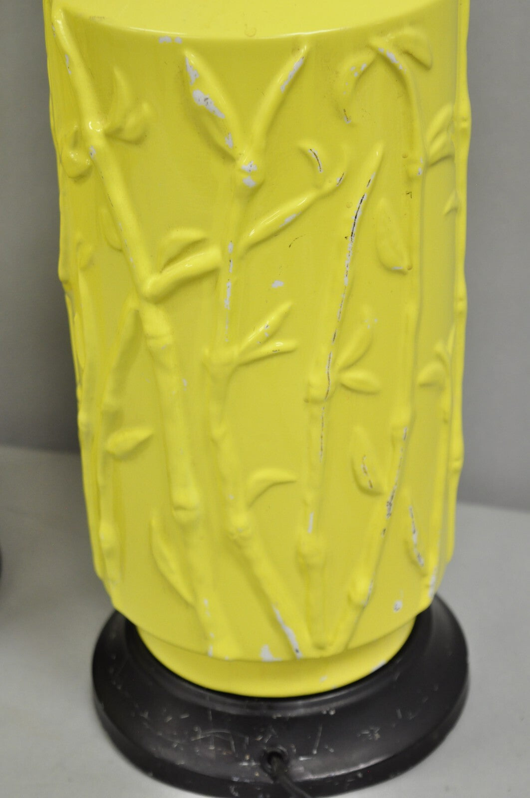 Vintage Hollywood Regency Yellow Ceramic Faux Bamboo Table Lamps - a Pair