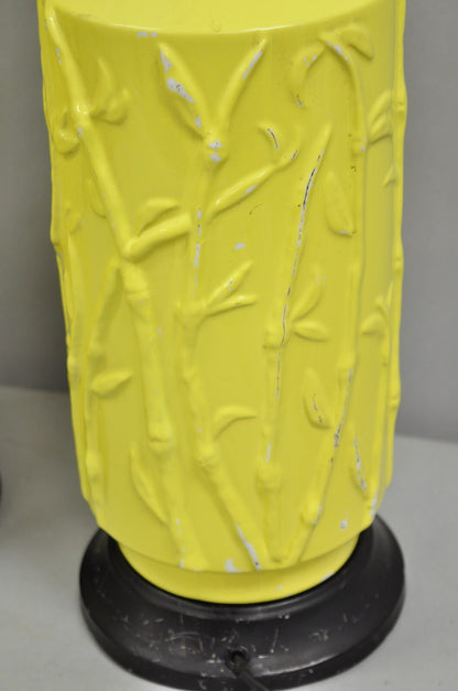 Vintage Hollywood Regency Yellow Ceramic Faux Bamboo Table Lamps - a Pair