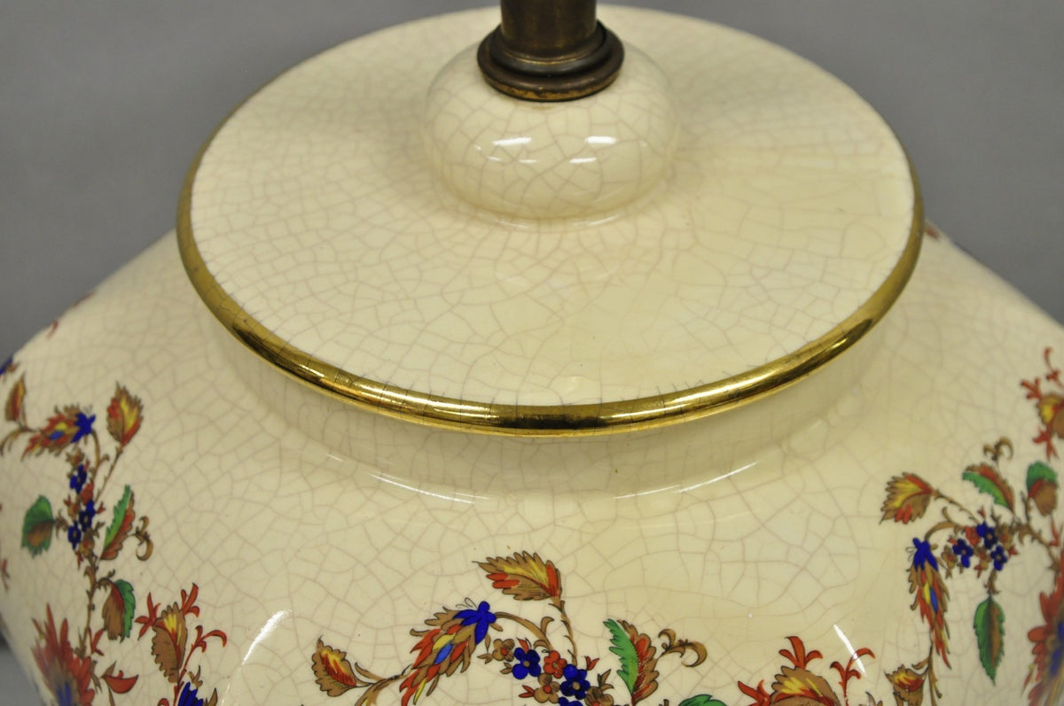 Vintage Oriental Porcelain Hexagonal Flower Decorated Ginger Jar Table Lamp