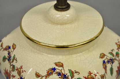 Vintage Oriental Porcelain Hexagonal Flower Decorated Ginger Jar Table Lamp