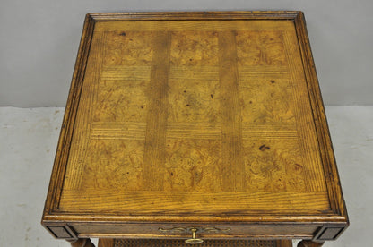 Vintage Baker Barley Twist Oak & Burlwood Parquetry Inlay Square Lamp Side Table