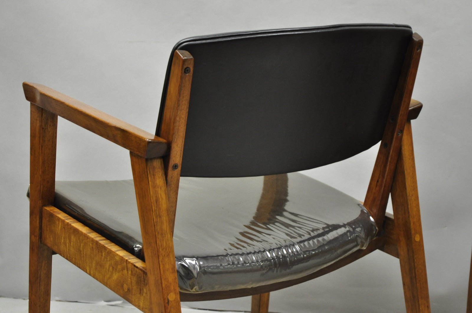 Vintage Boling Chair Co Mid Century Modern Walnut Lounge Arm Chairs (B) - Pair