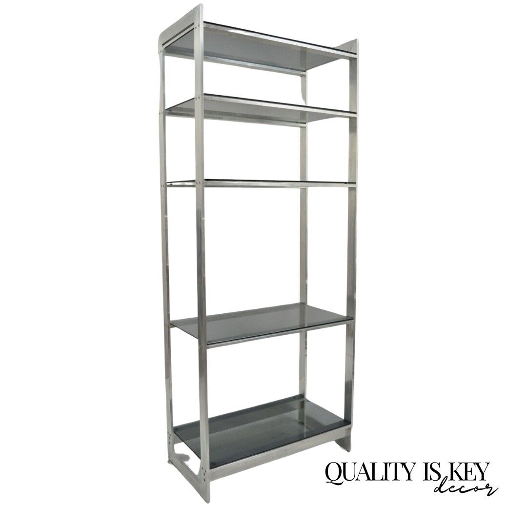 Vintage Mid Century Modern Brushed Aluminum Chrome Frame Etagere Display Shelf