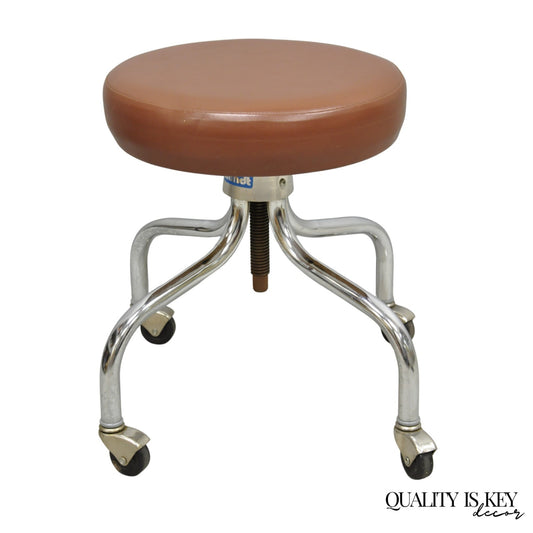 Vintage Brandt Industrial Modern Chrome Metal Base Adjustable Medical Work Stool