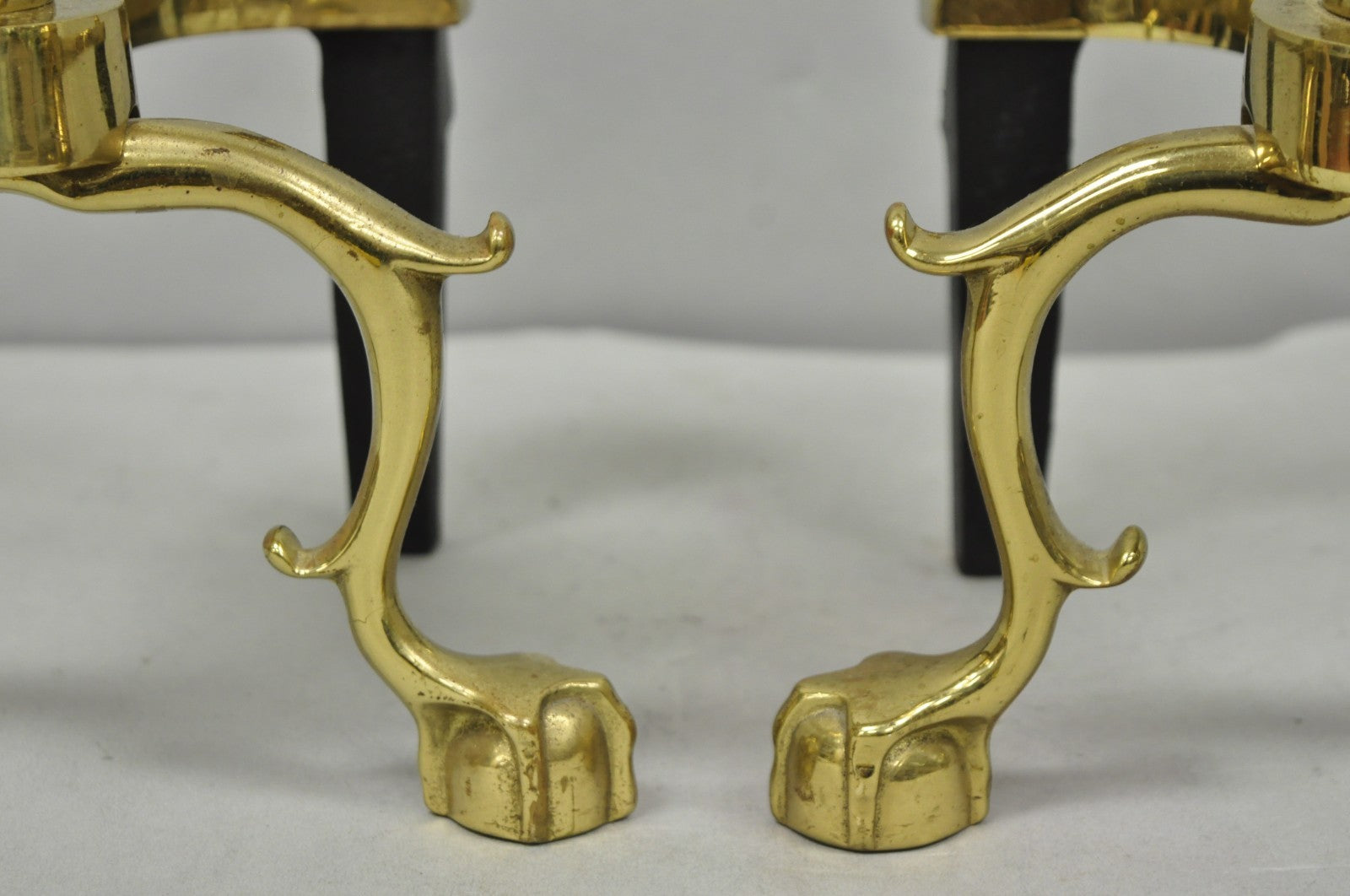 The Harvin Co Vintage Brass Federal Style Branch Foot Fireplace Andirons - Pair